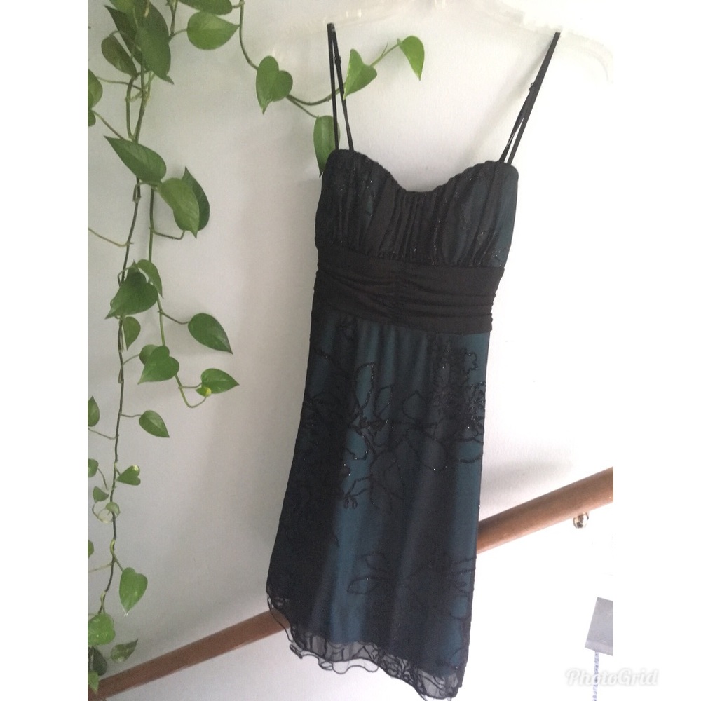 Teal/Black Cocktail Dress / Floral Detail